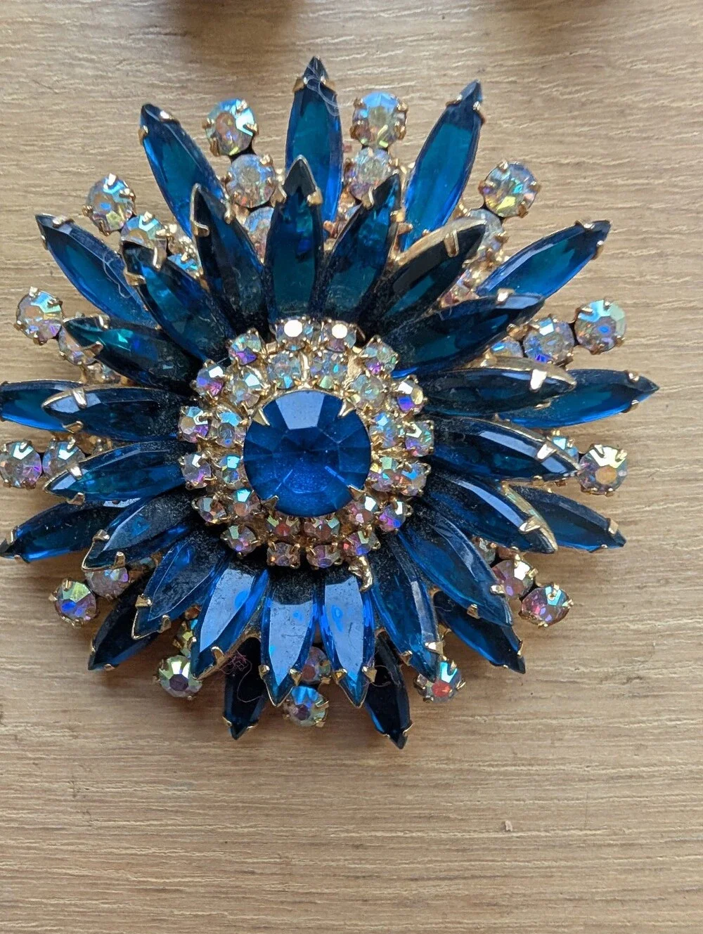 Vintage Juliana D&E Blue Crystal Statement Brooch and Earrings Set
